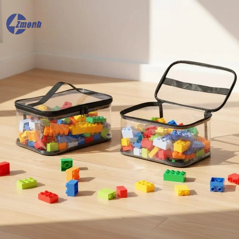 New！Transparent PVC Zipper Toy Storage Bag Large Capacity Puzzle And Block Organizer For Toy And Building Block Storage