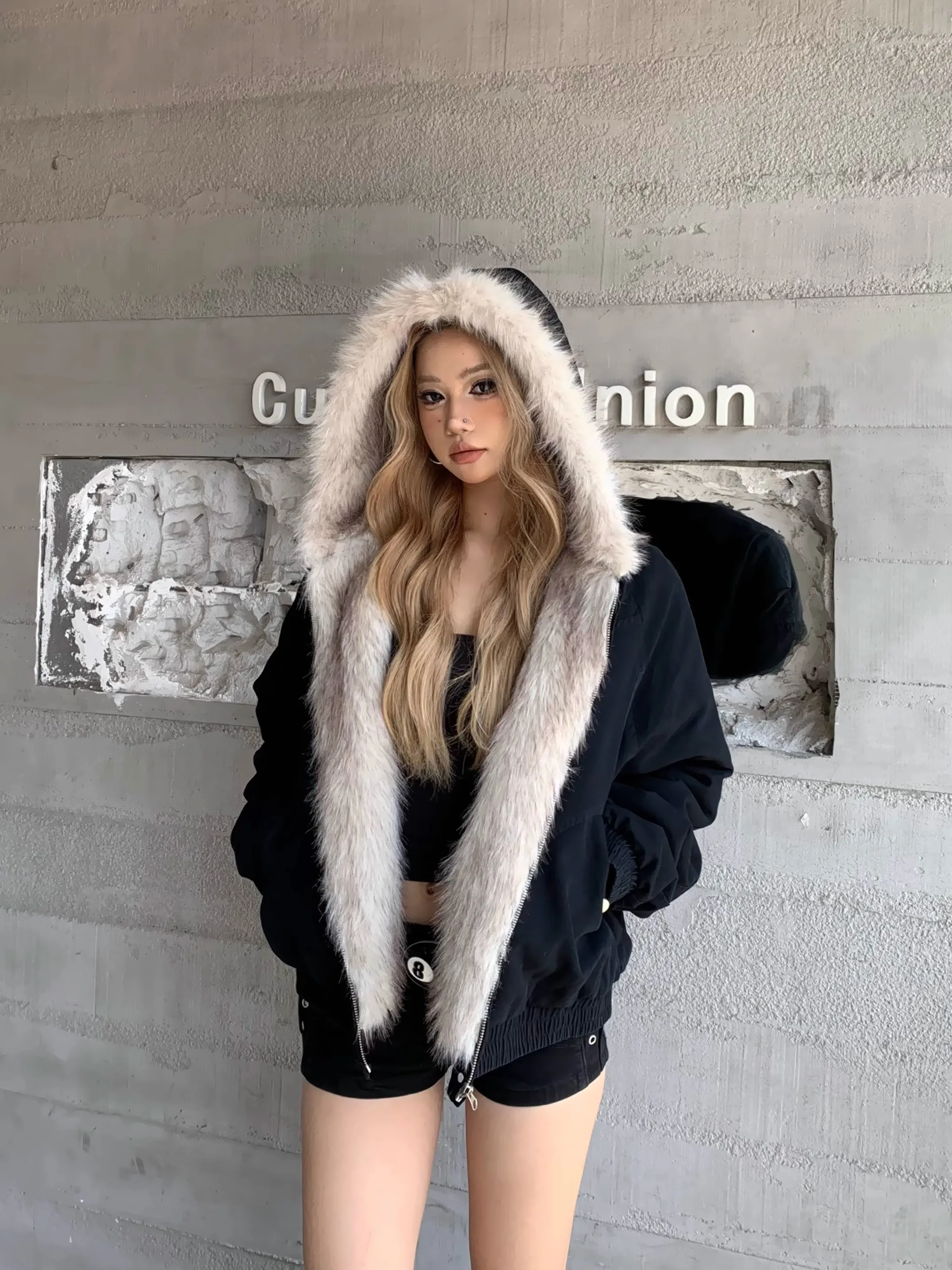 

ZhenZhen Very Lazy Deconstructed Profile Mountain Eagle Fur Collar Женская американская парка с капюшоном Зимняя хлопковая куртка