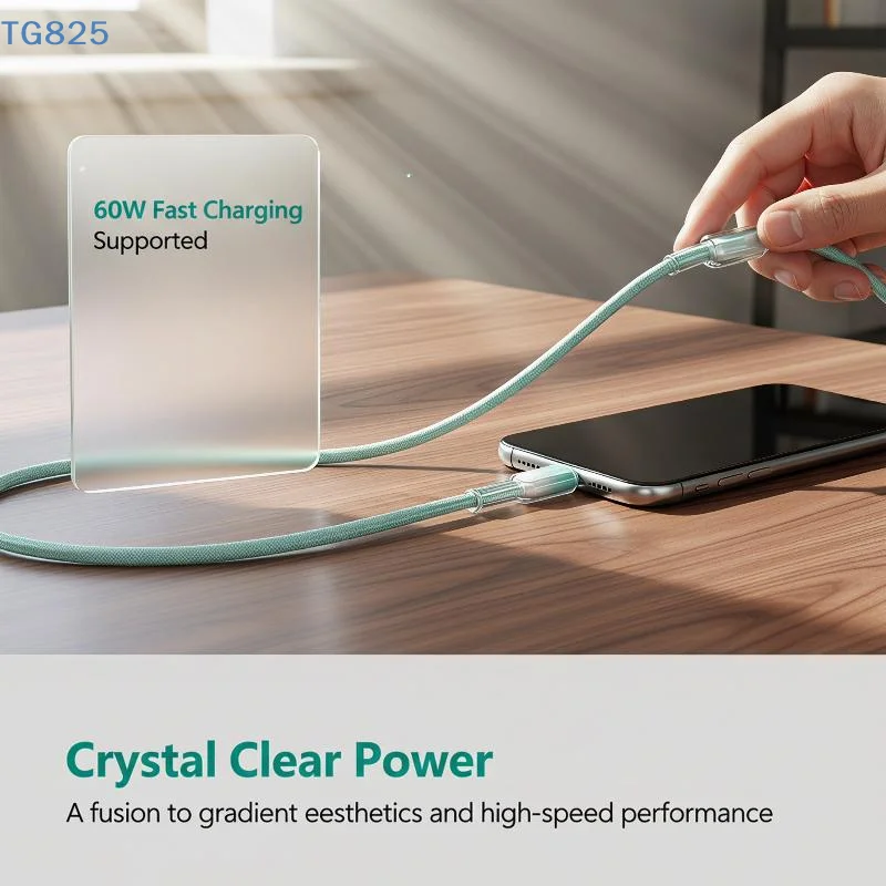 【AN】Braided 6A USB C Charger Cable Super Fast Charge Transparent Design Durable Tangle-Free for   Huawei Daily Use