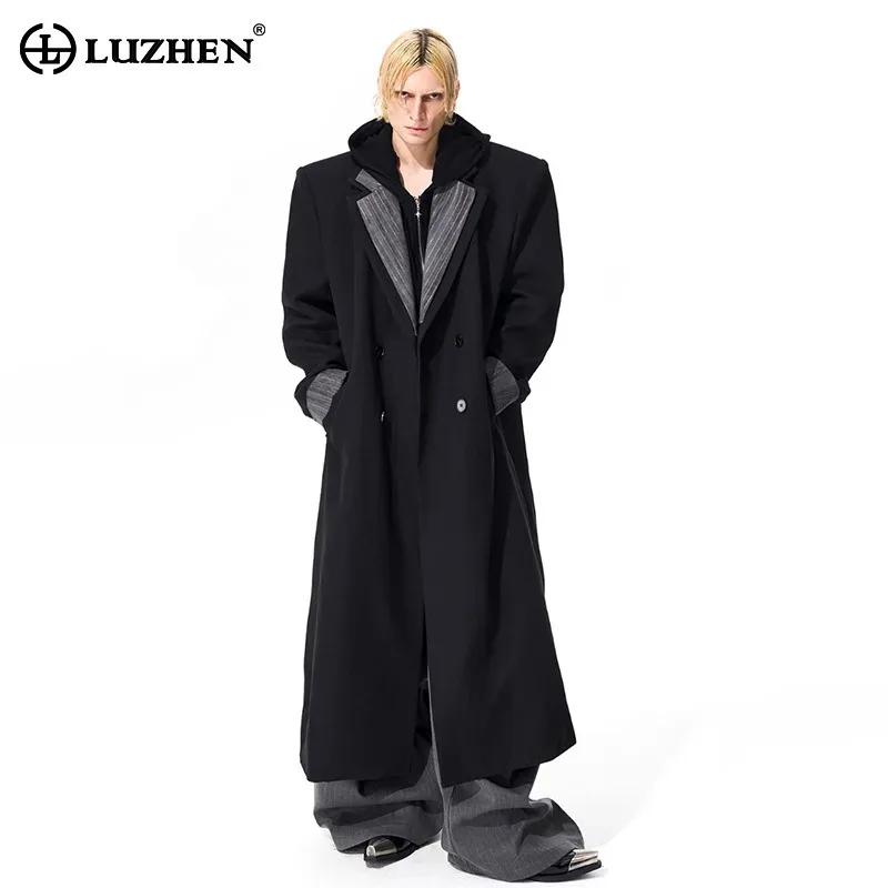 

LUZHEN 2025 новый оригинальный двухслойный воротник из двух частей ветровка длиной до колена мужской модный красивый плащ JY4891