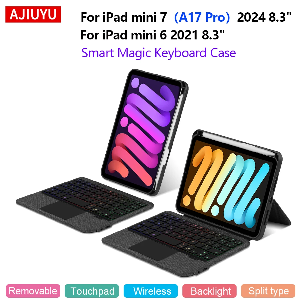�y�Z�[�����z�^�b�`�p�b�h�t���o�b�N���C�g�L�[�{�[�h�P�[�X iPad Mini 7 A17 Pro 2024 Mini 6 2021 ��6���� ��7���� 8.3�C���` mini7 mini6�p ���E���X�}�[�g�J�o�[