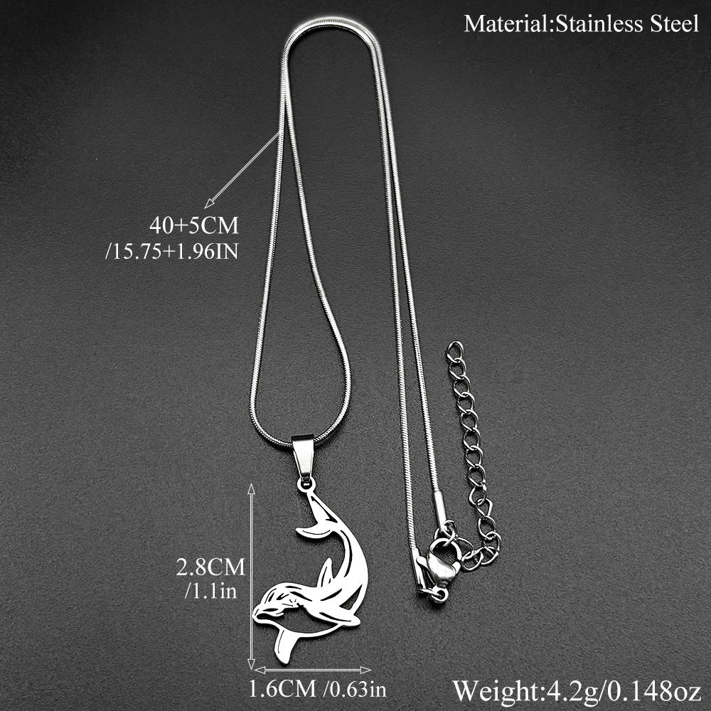 Springende Delfine Figur-Kette für Damen und Herren, Edelstahl, goldfarben, Meereslebewesen, niedlicher Anhänger, Halskette, Schmuck, Geschenke – Detail 3