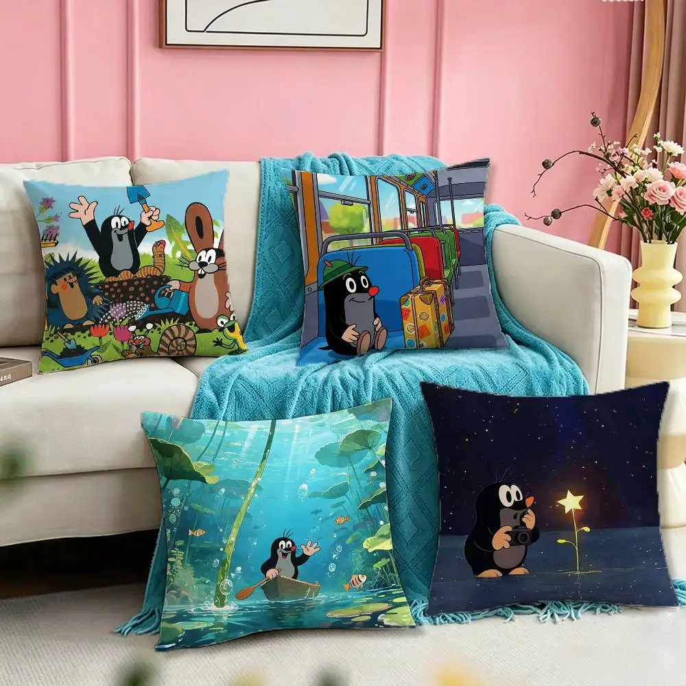 L-Little Mole Krtek Vintage Cartoon  Pillow Case Square Double-Sided Sofa Cushion Cover Bedroom Bedside Pillow