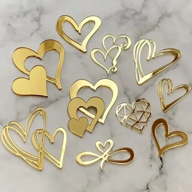 10Pcs/set Ins Style Love Heart Acrylic Cake Topper Birthday Valentine's Day Cake Decoration Wedding Cake Side Acrylic Insert