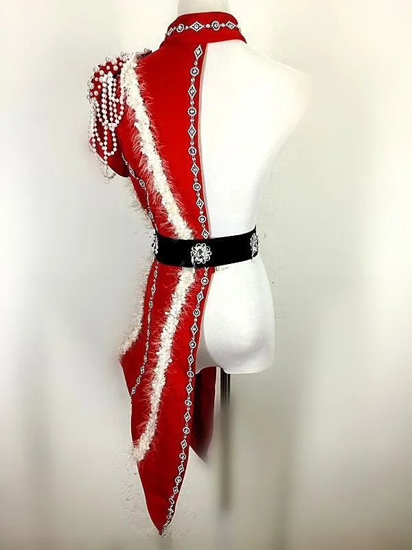Novedad, traje de escenario de Jazz para mujer, vestido individual con cuentas negras y rojas, traje de actuación para equipos de baile, club nocturno, Bar, DJ, ropa de cantante