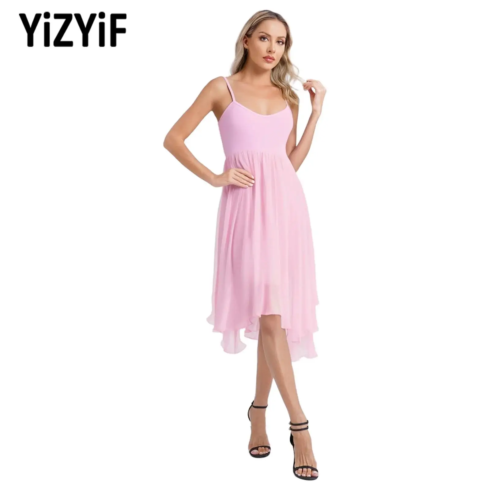 Womens Ballet Dance Cami Dress Lyrical Modern Dance Performance Costume Leotard with Skirt Party Dress for Adult Female Size