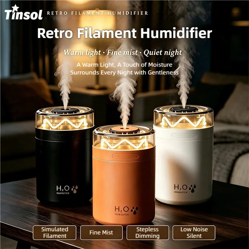 TINSOL 300ml Retro Filament Humidifier USB Home Atmosphere Light Air Humidifier Small Night Light Car Humidifier Diffuser