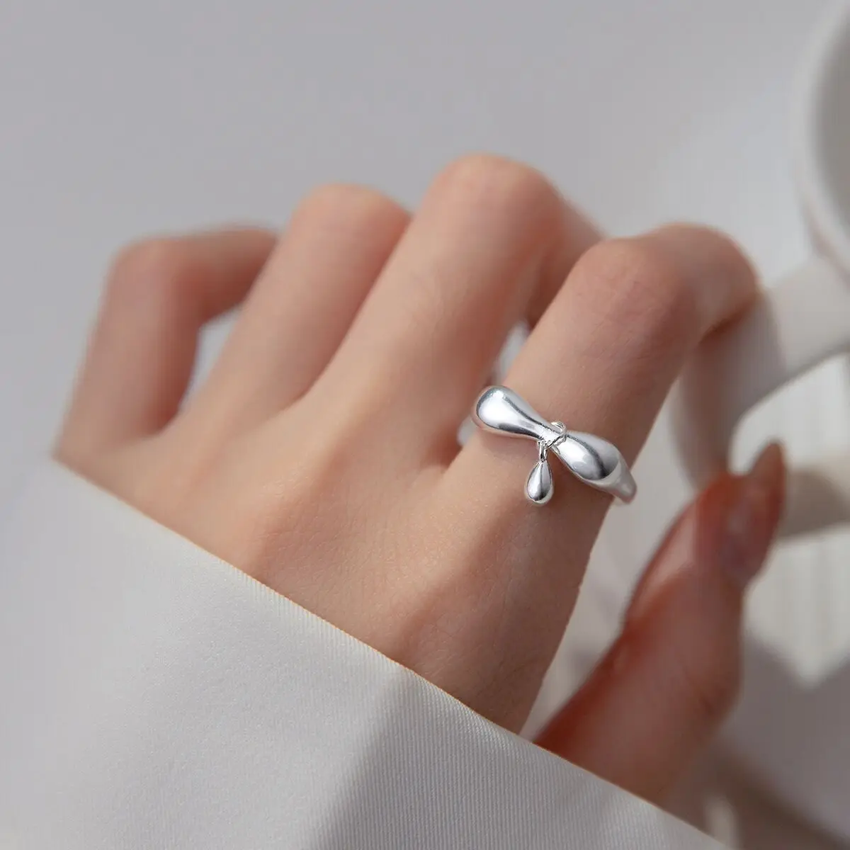 925 Sterling Silver Water Drop Bow Adjustable Rings For Women Luxury Jewelry Accessories