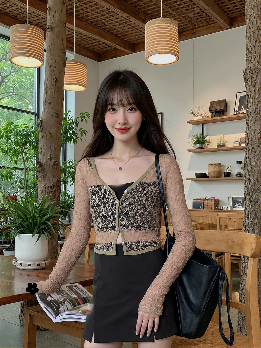 White Woman Lady Shirts Lace Hollow Out Ulzzang Korean Style Fashion Preppy College Sweet Cute Kawaii Simple Basic Button Up