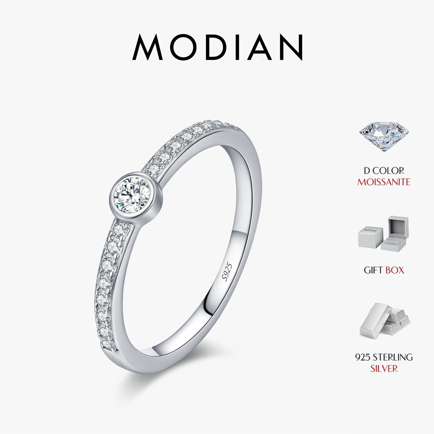 MODIAN 0,1 CT D Farbe Moissanit 925 Sterling Silber Mode Runde Stapelbare Finger Ringe Für Frauen Täglichen Edlen Schmuck ﻿