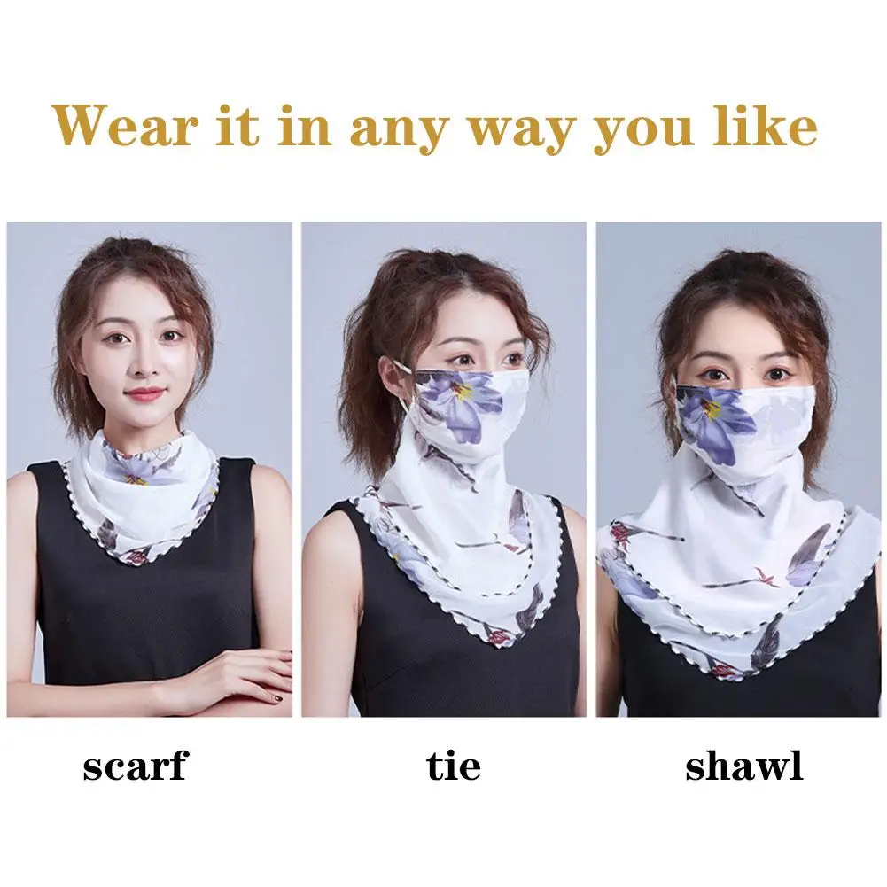 1pc Summer Sun Protection Mask Large Mask For Women's Neck Protection Breathable Mask Full Coverage Adjustable Chiffon Thin Veil