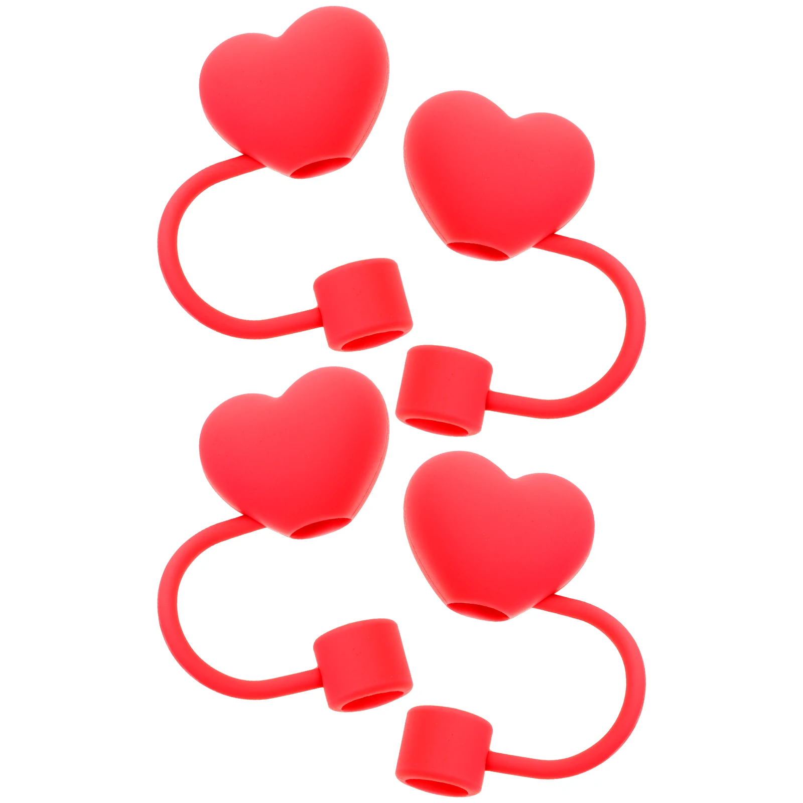 

4pcs Heart Shaped Straw Plugs Red Color Valentine Party Decor Novelty Dust Covers for Straws Reusable Protective Tips