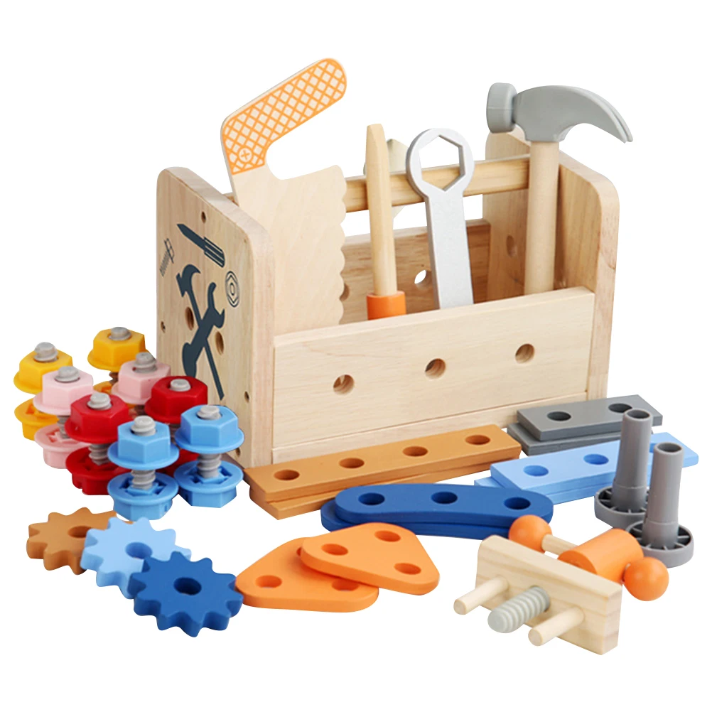 木製バスケット1セット、子供用木製キット、幼児用ツールセット、ごっこ遊び、教育用キッズツールボックス、木工プロジェクトキット