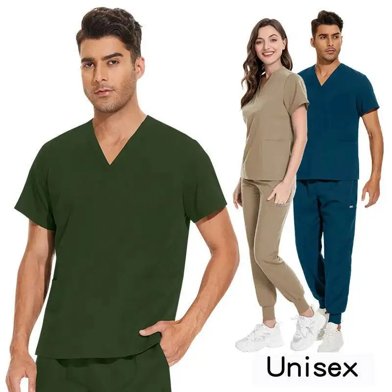 

Multicolour Jogger Suits Doctor Nursing Uniforms Short Sleeve V Neck Tops Pocket Pants Nurse Scrubs Set Medical Clinical Clothes