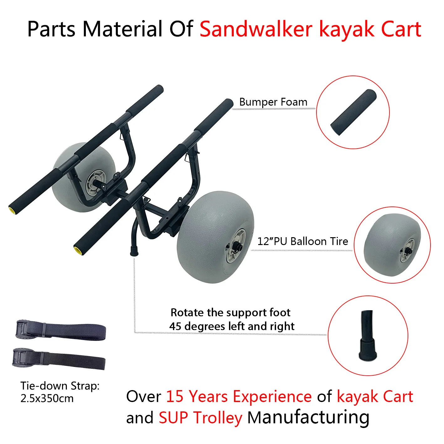 Kayak Cart Heavy-Duty Kayak Cart Dolly Canoe Trolley Wheels for Paddleboard Kayaks SUP Transport Surfboard Trailer