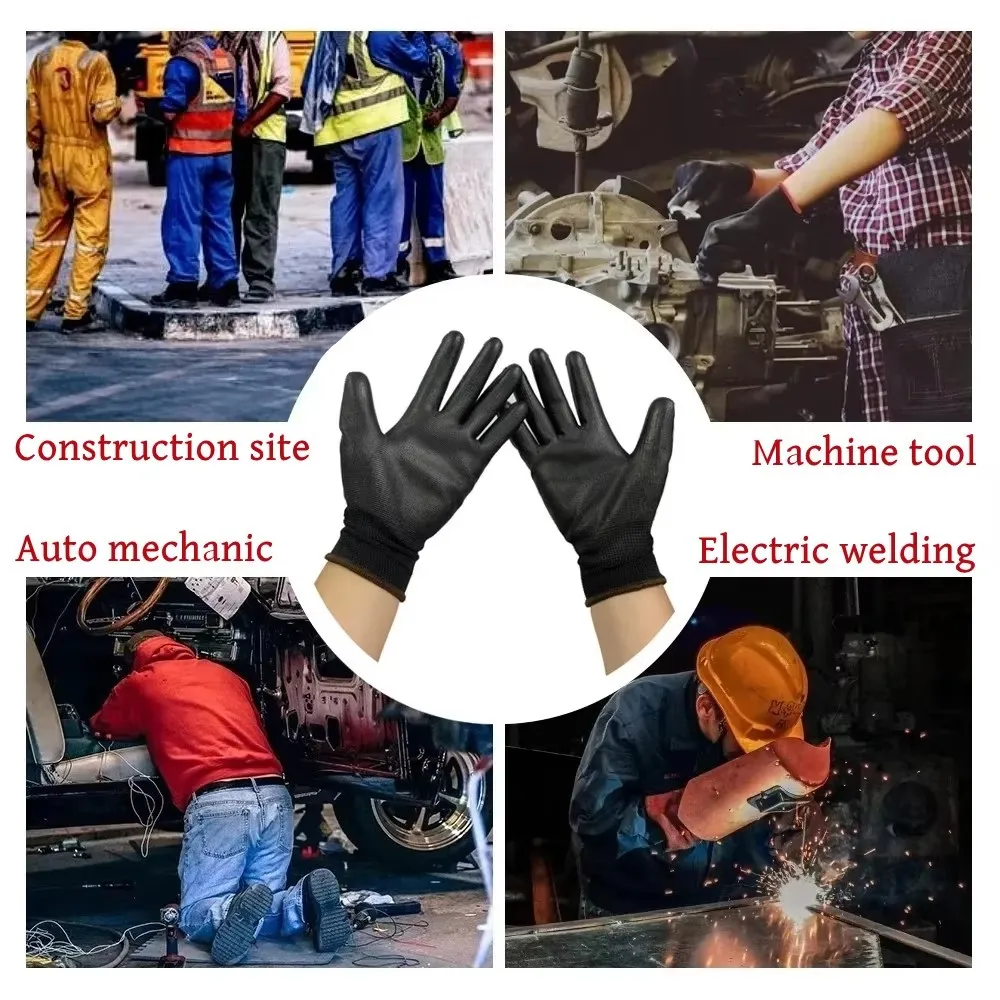 10 أزواج من قفازات السلامة المتينة باللون الأسود والأحمر - مضادة للانزلاق، ومقاومة للاهتراء، وحماية ESD للبستنة والأعمال الخشبية
