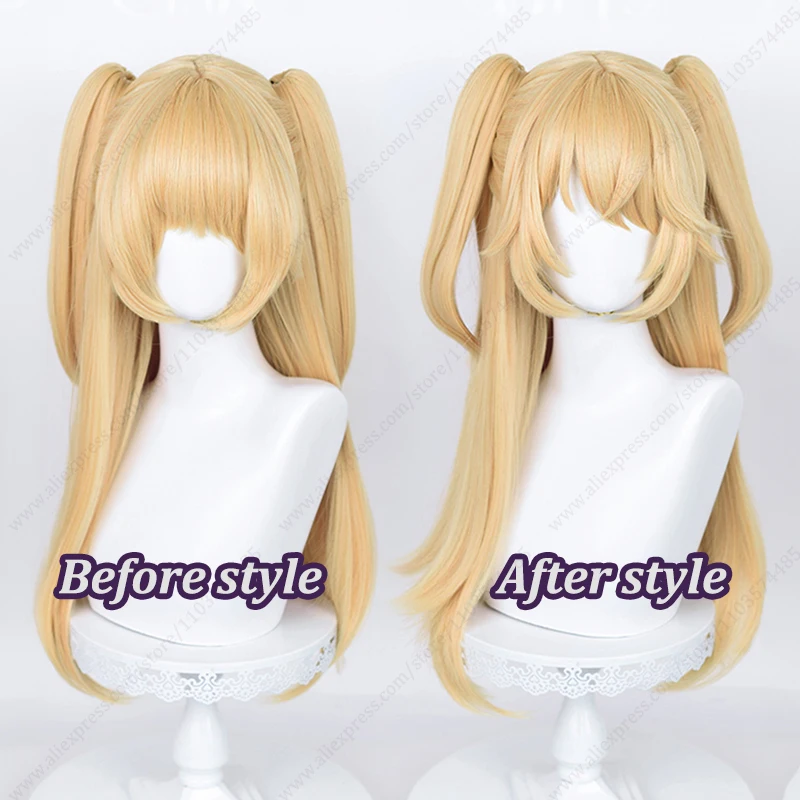 Fischl Cosplay Wig 65cm Long Golden Scalp Wigs with Ponytails Heat Resistant Synthetic Hair