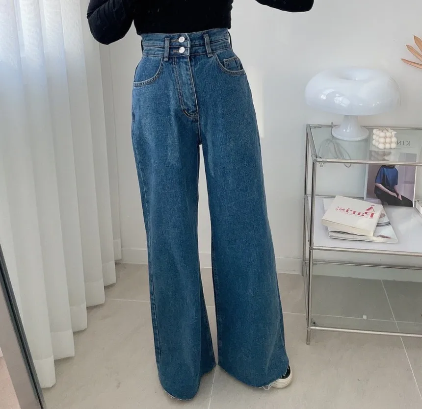 Korean Chic Wide Leg Jeans Women High Waisted Loose Style Dark Blue Baggy Jeans Mom Streetwear Y2k Denim Pants Female