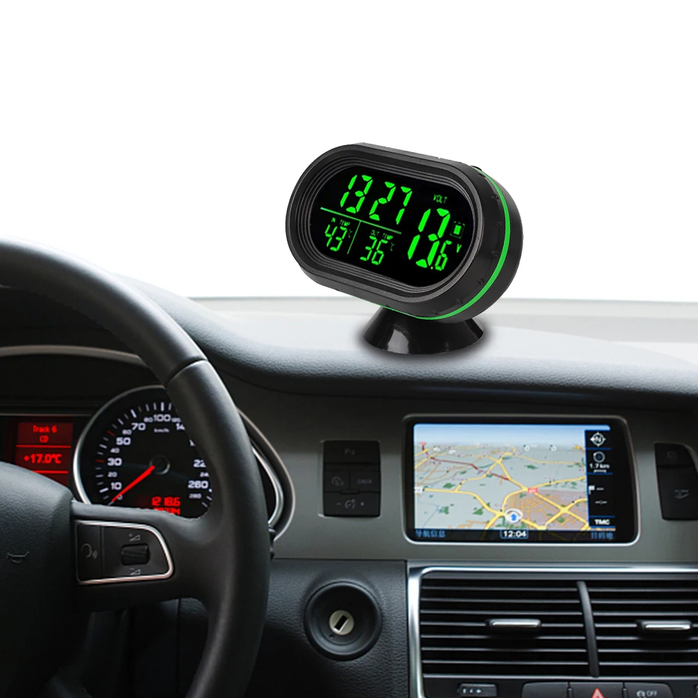 Car LCD Digital Display Clock Freeze Alert Self-Adhesive 3 IN 1 Thermometer Clock Voltmeter Green Orange Backlight Car-Styling