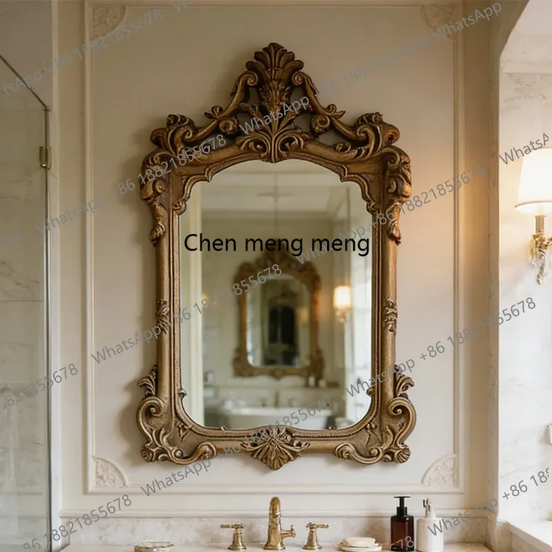 M182 Retro light luxury carved court mirror French makeup mirror porch fireplace mirror sink