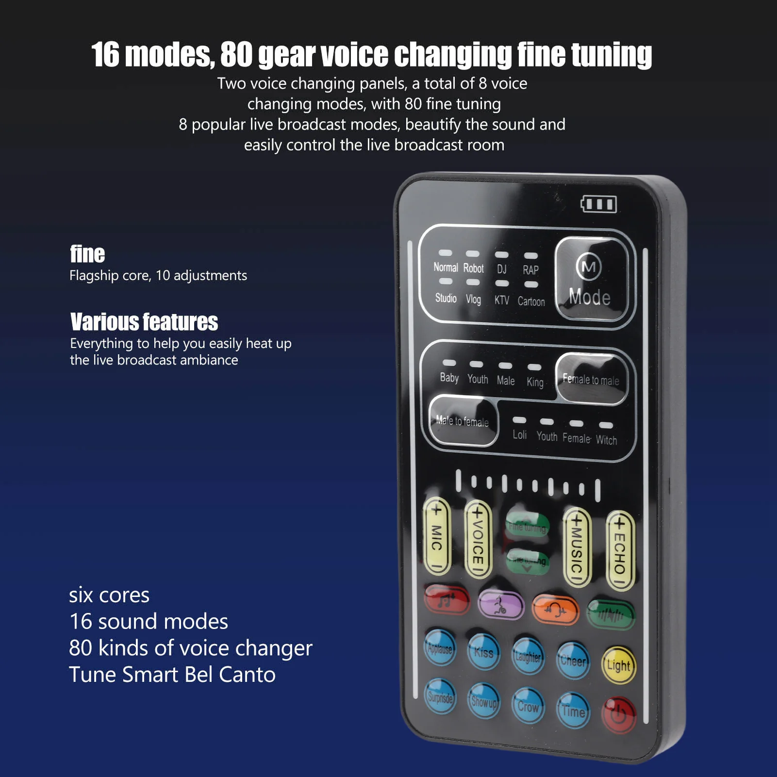 Voice Changer Set Disguising Your Voice Wide Use Recording Mini Sound Card Colorful LED Lights with Monitor Headphones for Game