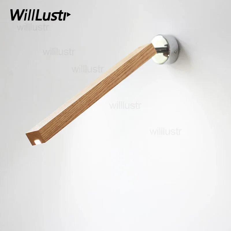 LED Wood Wall Sconce para sala de estar, abajur, sofá lateral, luz rotativa, sala de estar e hotel, americano, Red Oak Régua