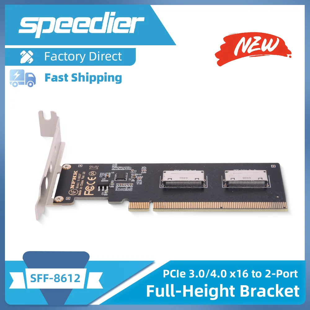 

Half-Height Full-Height Baffle PCIe 4.0 3.0 X16 To 2-port SFF-8612 X8 SFF-8611 8i Adapter Card