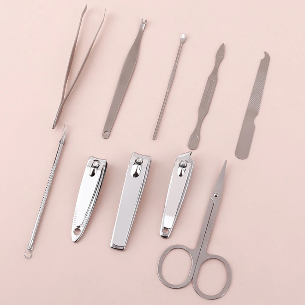 Aço inoxidável Manicure e Pedicure Tool Set, Nail Clipper, Ear Spoon, Nail Clippers, Cortadores Profissionais, 10Pcs