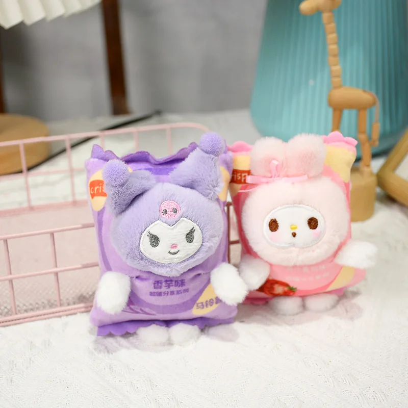 Kuromi Cinnamoroll Melody Sanrio Potato Chips Plush Filled Doll Knapsack Pendant Lovers Keychain Children's Toys Birthday Gift