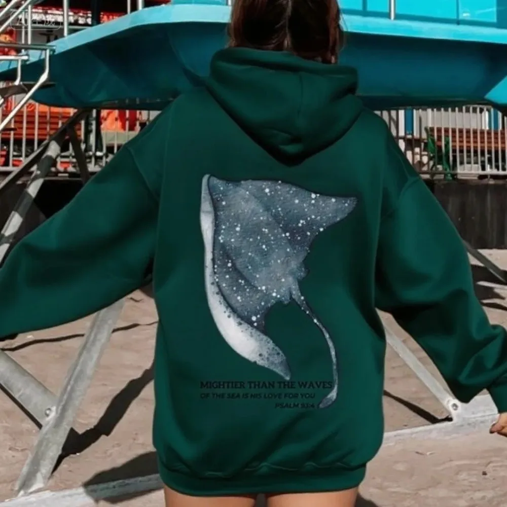 Stingray Hoodie Beachy Hoodies Coconut Girl Jesus Pullover Christian Crewneck Faith Over Fear Surf Pullover Casual Style