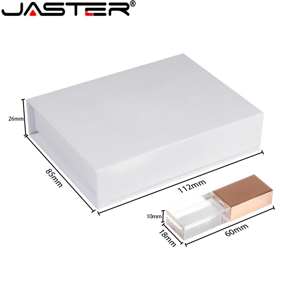 Janks stiker memori kristal USB 2.0, Flash Drive 128GB 64GB dengan lampu LED 32GB 16GB, stik memori kaca bening hadiah pernikahan