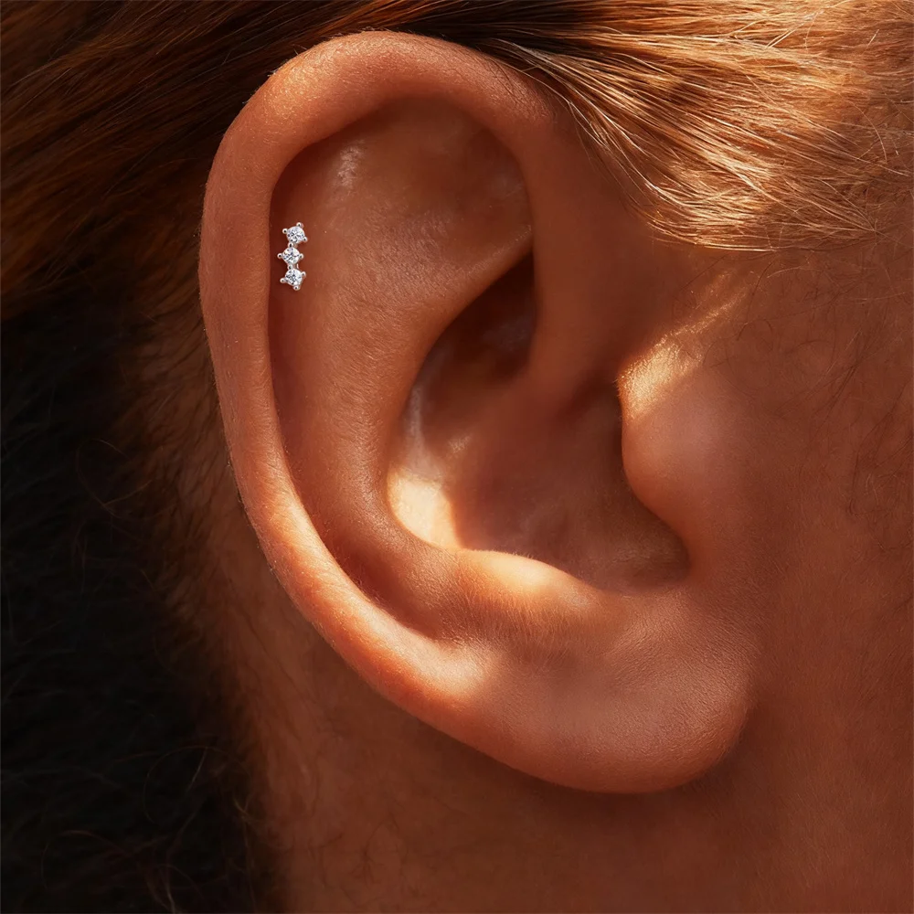 CANNER 925 Sterling Silver Shiny Moissanite Star/Flower Tassel Piercing Earrings For Woman Party Wedding Helix/Tragus Jewelry view 6