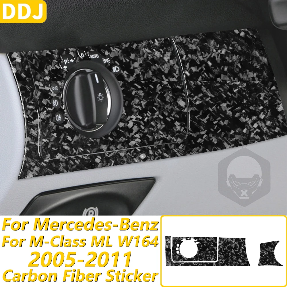 For Mercedes-Benz M-Class ML W164 2005-2011 Forged Carbon Fiber Headlight Switch One-Touch Start/Stop Car Accessories Sticker