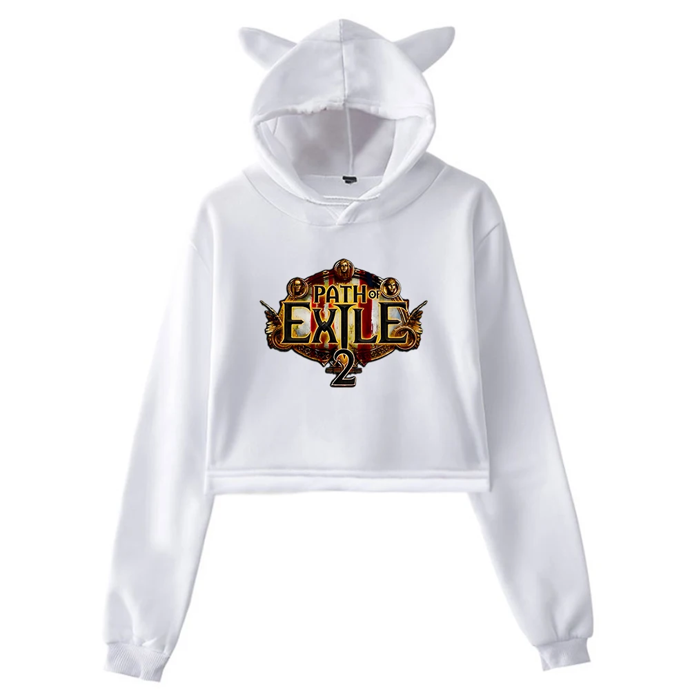 Path of Exile 2 Hot Game 2025 Streetwear Female Cat Ears Hoodie Long Sleeve Crop Top Women's Clothes