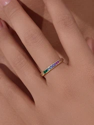 Anniversary Jewelry Eternity Ring Band Ring Rainbow Gold 925 Sterling Silver Cubic Zirconia Trendy Plated Multi Colors Opp Bag