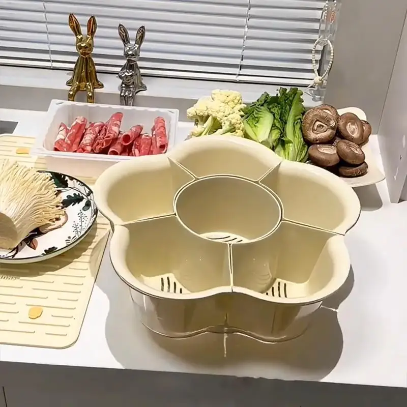 Rotatable Double Layer Drainage Vegetable Platter for Hotpot Multi Functional Household High Aesthetic Value Divider Plate