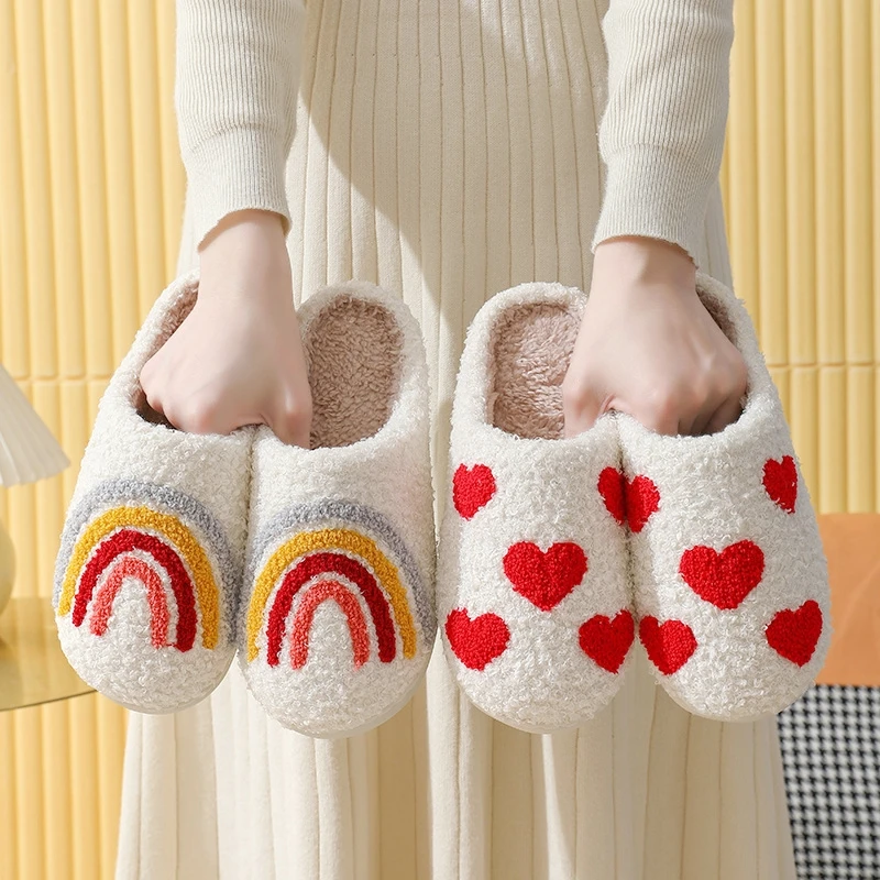 Autumn Winter Women Indoor Slippers Man Cotton Non-Slip Soft Warm Slides Home Shoes Couple Female Simple Plush Slipper