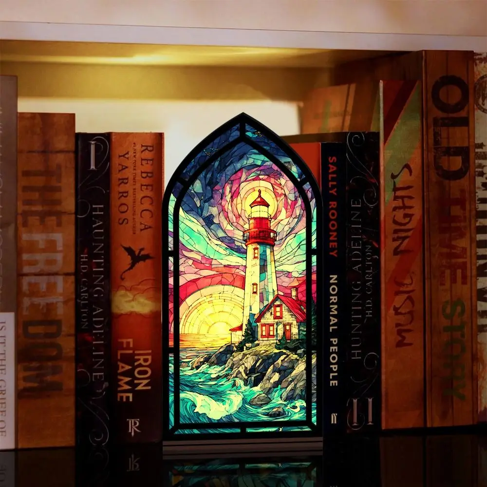 Multicolor Book Nook Gothic Arch Design Multi Pattern Tabletop Holder Acrylic Bookshelf Decoration