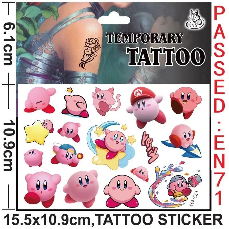 Kirby Tattoo Sticker Game Party Supplies Waterproof Tattoo Stickers Anime Figure Cartoon Cute Tatoo Children Kids Gifts Cosplay