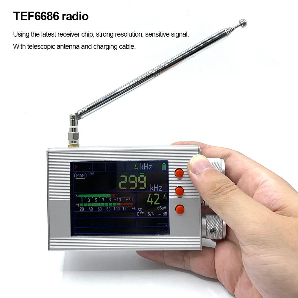 TEF6686 All Band Radio Receiver With Telescopic Antenna 2 Inch LCD Screen Portable Digital Radio 3000mAh for SW MW LW FM AM