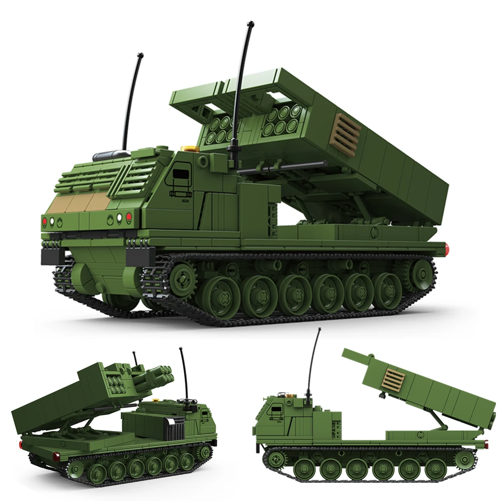 World War Army Military Soldiers M270 Multiple Rocket Launcher Armored Vehicle Model Building Blocks Bricks Toys
