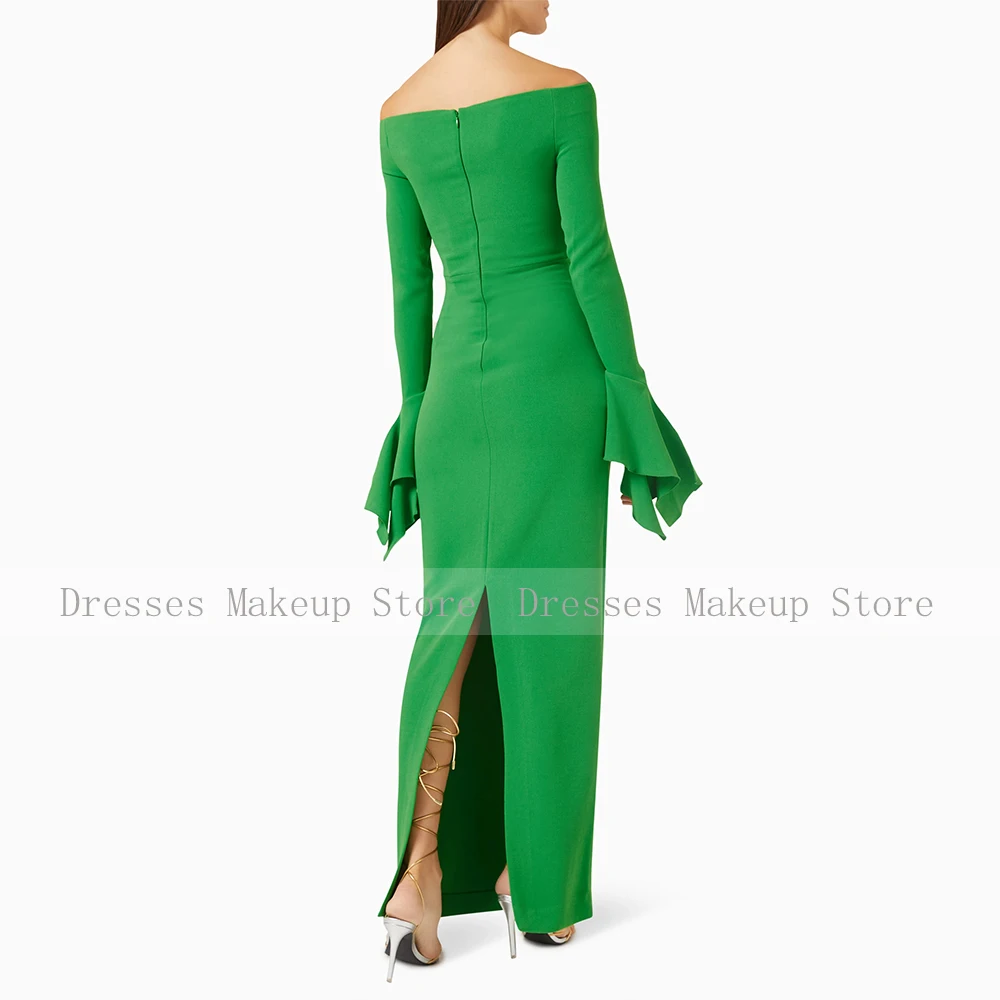 Elegant Wedding Party Dresses for Women Off the Shoulder Long Sleeves Formal Evening Gowns Green Column Dubai Evening Dress Maxi