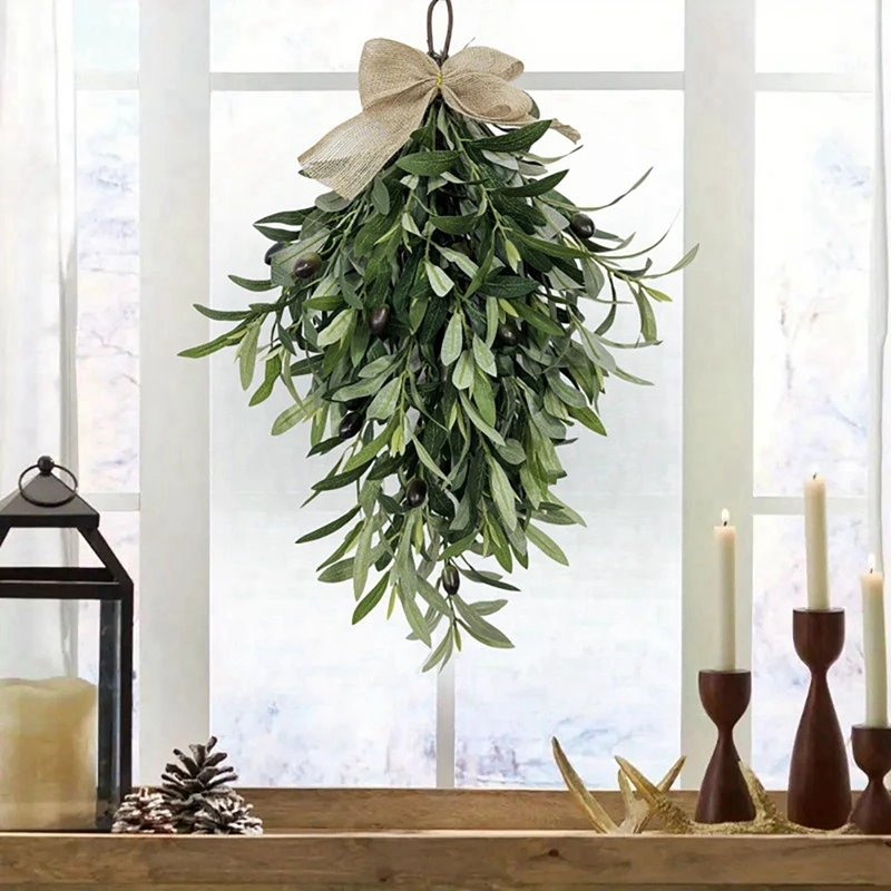 

Настенный венок из оливковой ветки, декоративный венок для входной двери, круглый венок из зелени, домашний кухонный подвесной оливковый венок