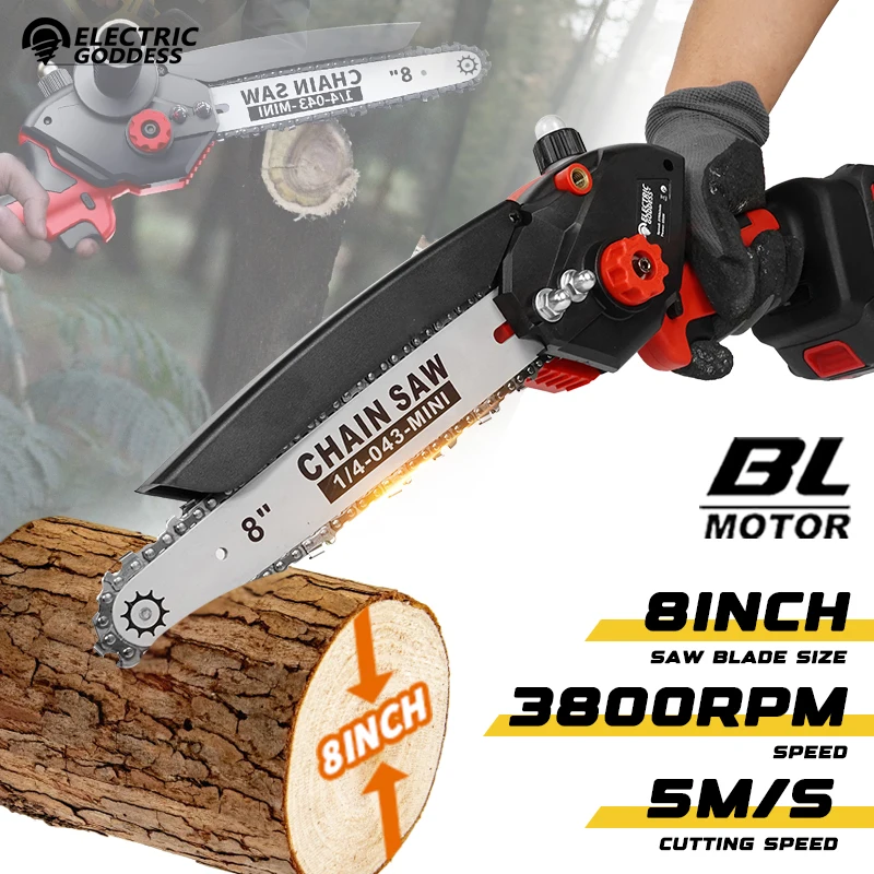 Electric Goddess 8in Brushless Electric Chain Saw Handheld Saw Garden Wood/Tree Cutting Power Tool For Maktia 18V Battery