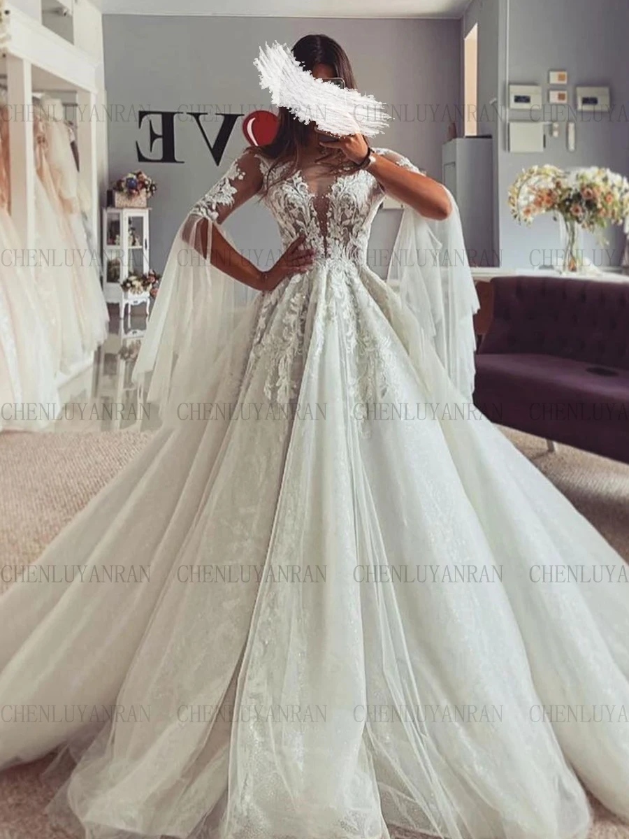 

Exquisite Beading Wedding Dresses Applique Long Sleeves A-Line Bride Dresses Illusion Sexy Dress For Women 2023 Robe De Mariée