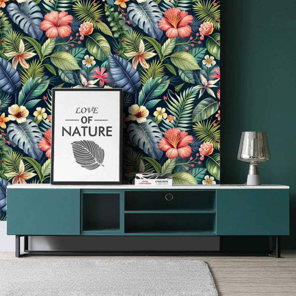 Tropical Palm Leaf Peel and Stick Wallpaper Floral Removable Contact Paper Botanical Self Adhesive Wall Paper for Cabinets