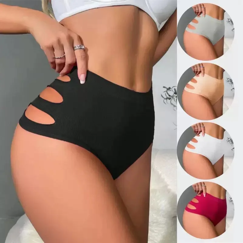 

High Waist Panties Sexy Briefs Women Seamless Underpants Comfort Solid Color Soft Underwear Hollow Out Briefs S-XL Thong