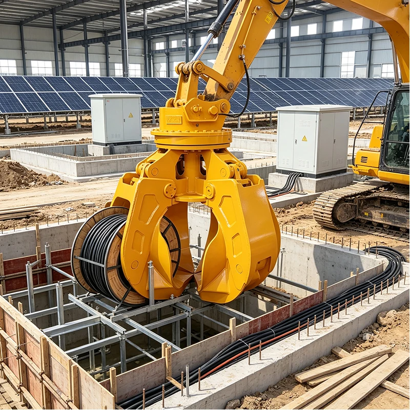 Engineered Excavator Grapple Attachment Hydraulic Rotating Grab for Scrap Handling Industrial Material Transfer Work