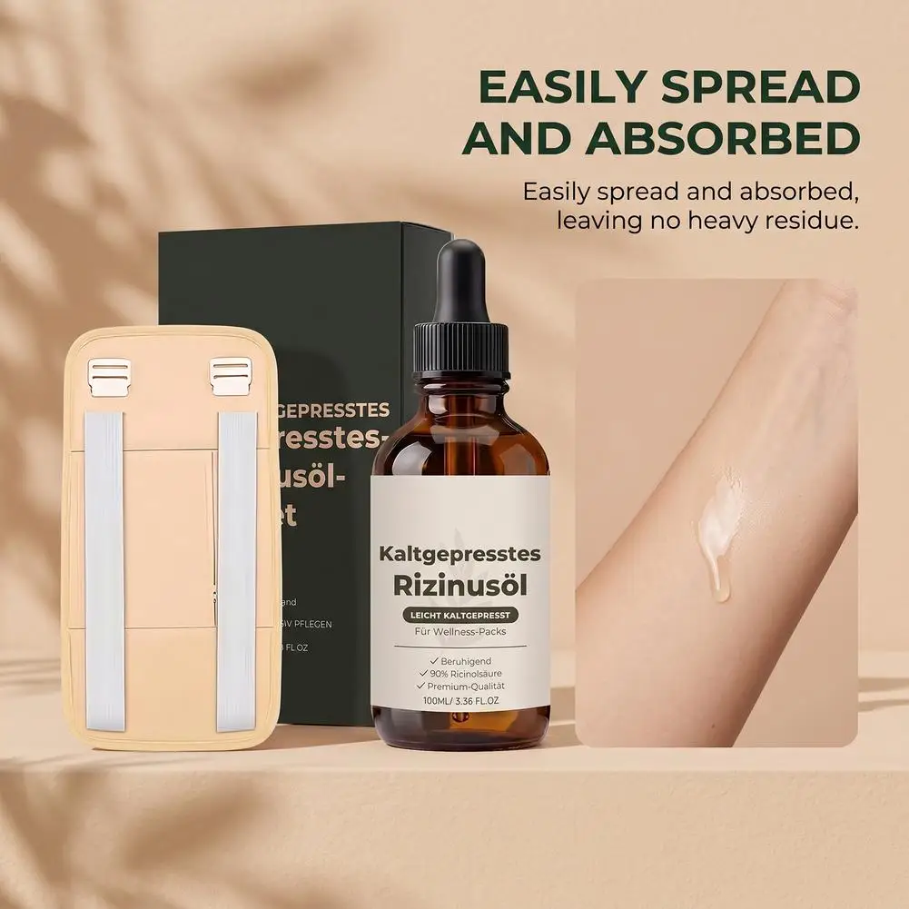 Organic Castor Oil Massage Body Oil with Adjustable Castor Oil Wrap Deep Moisturizing Nourishing Skin Care for Dry Body Skin