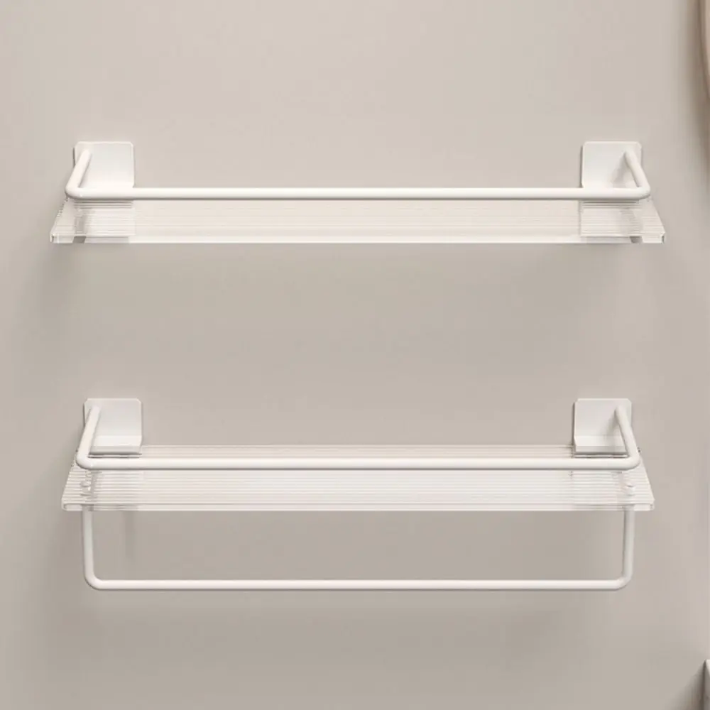 Stainless Steel Clear Bathroom Shelves Ripple Wall Mounted Acrylic Shower Shelf No-Punch Rust-resist Storage Organizer Rack
